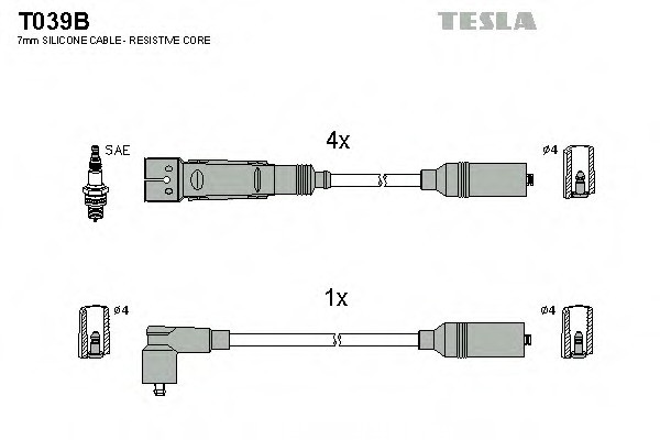 Провода высоковольтные TESLA Audi 100 2.0 AAD, ABK 91- A4/A6 1.6/2.0 с мет.нак. - фото 1 - id-p55098874