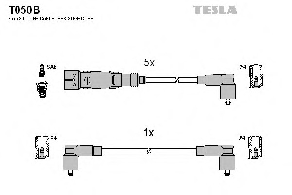 Провода высоковольтные TESLA Audi 80,100 2.2i,2.3i 5-цил.