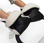 Муфта-варежки на коляску для рук. Экокожа + Овчина натуральная."BabySleep"  Зимние.