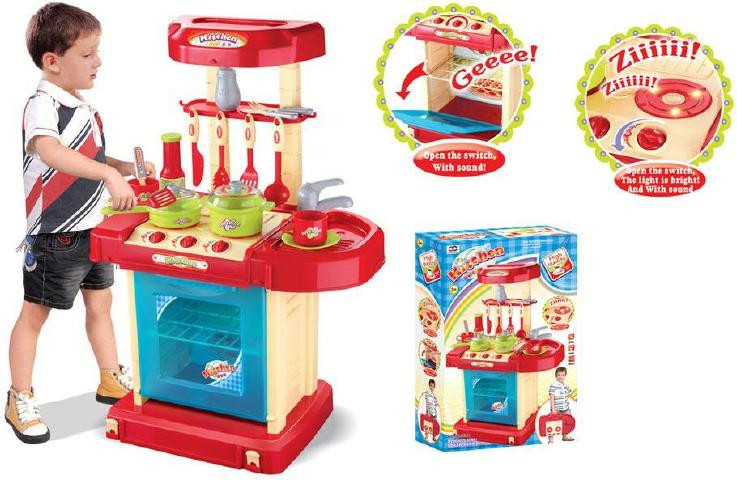 Детская игровая кухня Kitchen 008-58А в чемоданчике, со светом и звуком синий