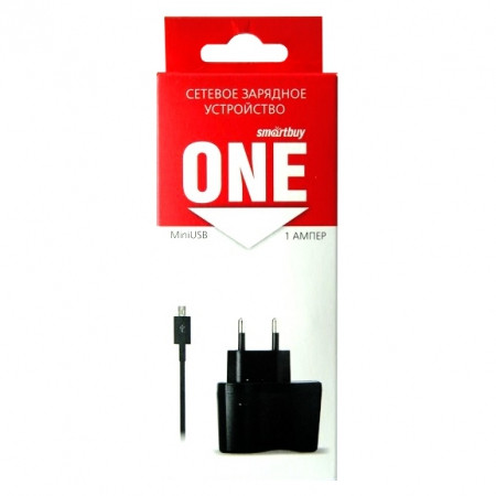 Сетевое зарядное устройство SmartBuy ONE 1A, USB, кабель miniUSB, чёрный - фото 2 - id-p55526993