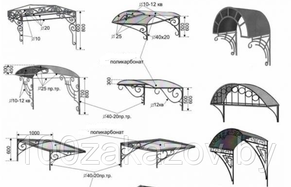 Козырек входной КС-23 Кованный козырек из поликарбоната - фото 8 - id-p58111035