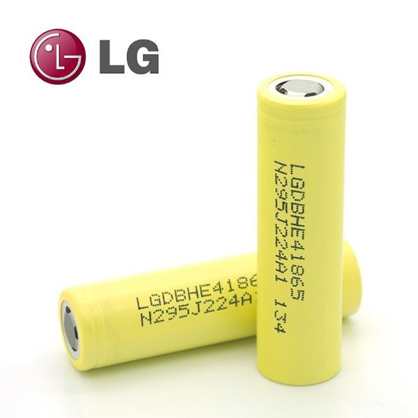 Аккумулятор 18650 2500mAh высокотоковый - LG ICR18650HE4, 3.7v, 20A, Li-Ion, жёлтый, плоский +