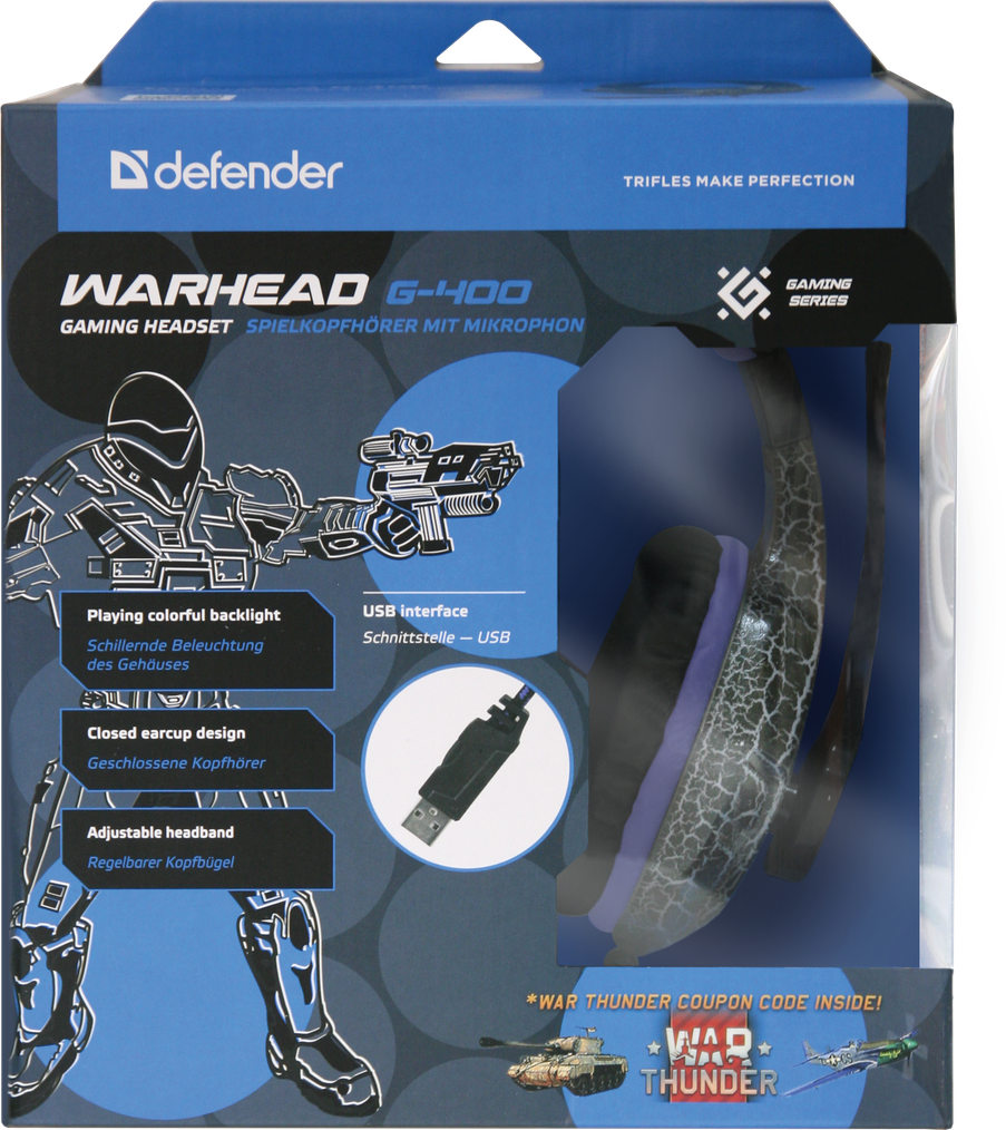 Игровые наушники с микрофоном Defender Warhead G-400 USB, подсветка, кабель 2,1 м - фото 6 - id-p55992462