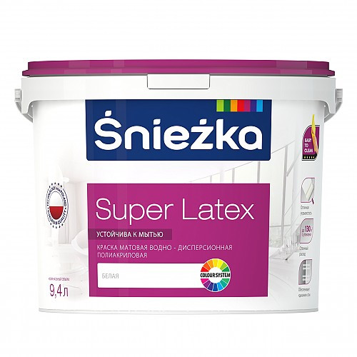 Краска Снежка Супер Латекс матовая полиакриловая 2.82 л. Sniezka super latex