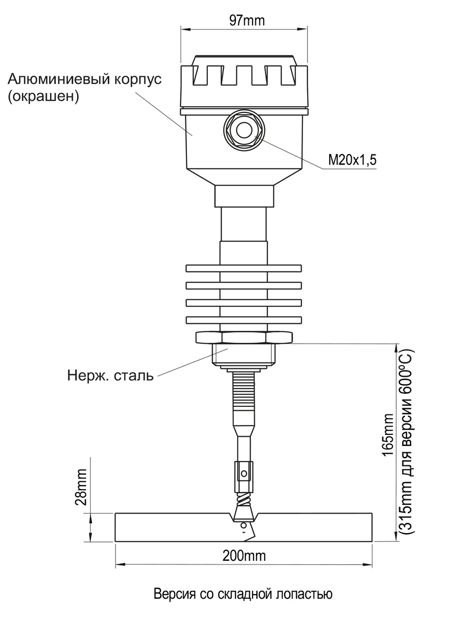 IL-SES-N-HT250 (24 VDC, -40 +250 С) Ротационный датчик контроля уровня сыпучих материалов - фото 2 - id-p56281792