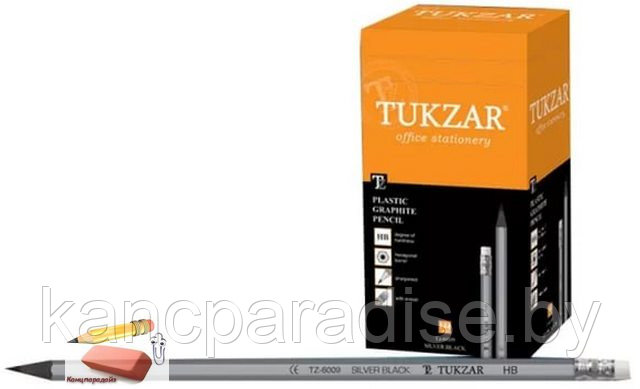 Карандаш чернографитный Tukzar TZ 6008 Silver-Black шестигранный, HB, заточенный