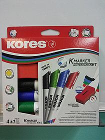 Набор маркеров для доски Kores набор 4 цв.+щетка