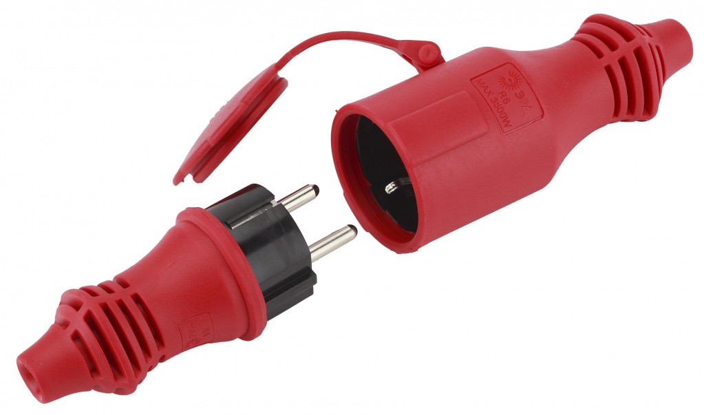 R6(R) ЭРА Розетка кабельная IP44 каучук с/з 16А красная