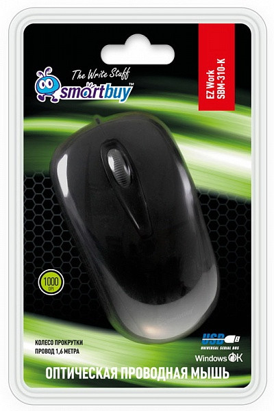 Проводная оптическая мышь SmartBuy SBM-310 USB, 3 кнопки, 1000dpi, black - фото 3 - id-p56725579