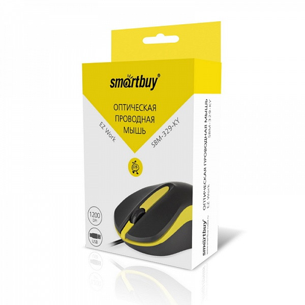 Проводная оптическая мышь SmartBuy SBM-329 USB, 3 кнопки, 1200dpi, yellow - фото 4 - id-p56801105