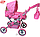 Коляска для кукол, коляска-трансформер с перекидной ручкой, с люлькой, с сумочкой MELOBO 9368, розовая, фото 3