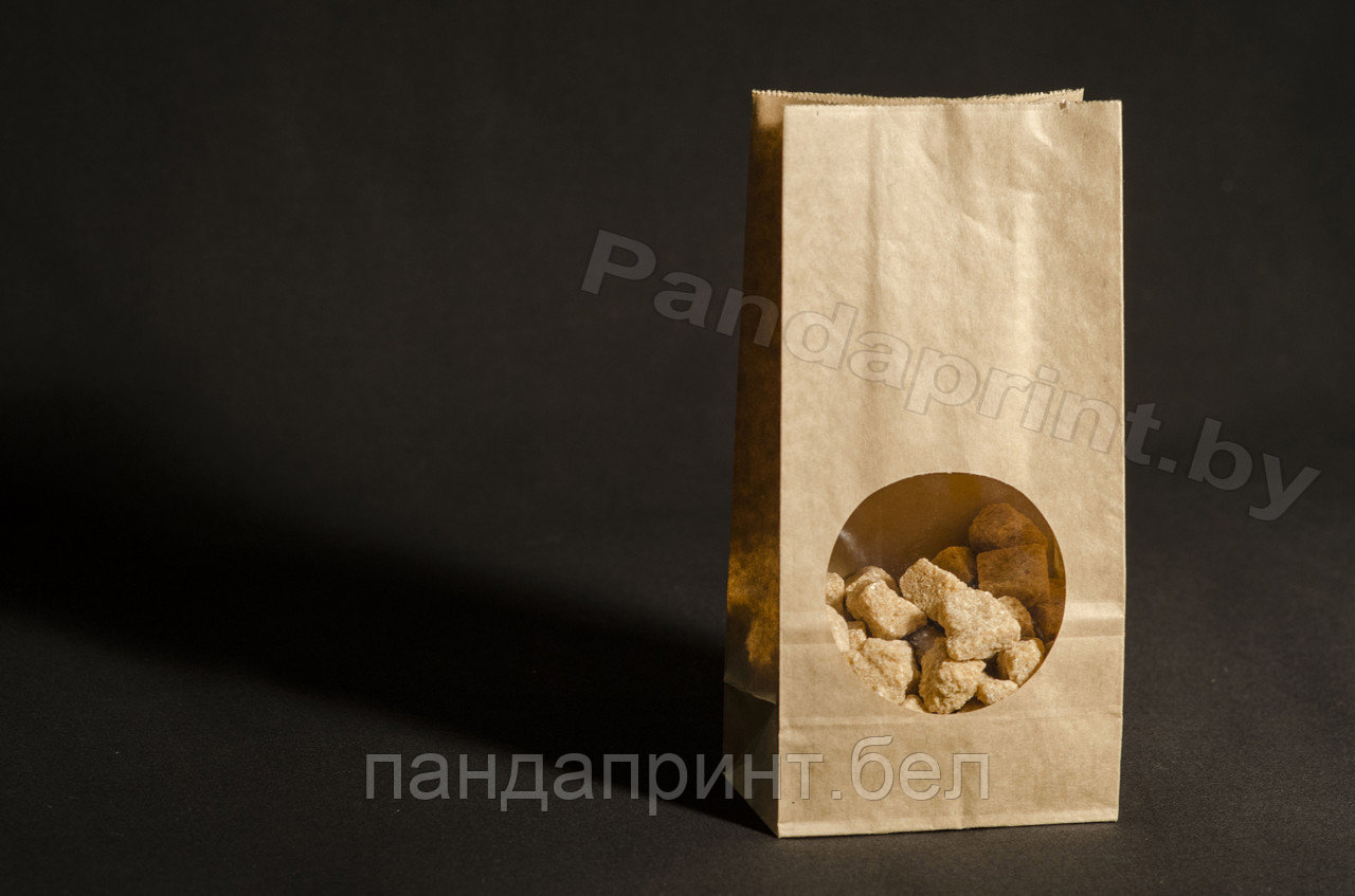 Крафт-пакет с пр. дн. и круглым прозр. окном 100х60х200, крафт