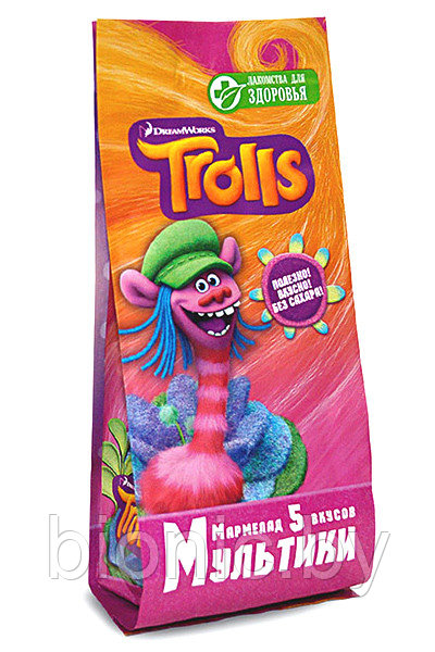 Мармелад Мультики "Trolls" - лакомства для здоровья детям, 105гр.