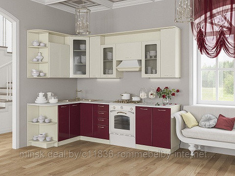 Угловая кухня Виола бордо/ваниль МДФ глянец: продажа, цена в Минске ...