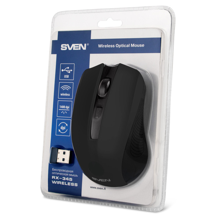 Беспроводная оптическая мышь SVEN RX-345 Wireless Black, 6 кнопок, 600-1400 dpi - фото 6 - id-p58220773