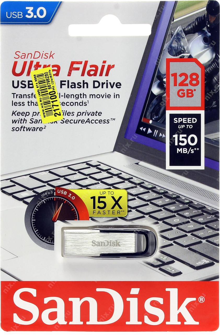 USB флэш-накопитель 128GB SanDisk Ultra Flair USB 3.1 High Speed (150/30mbs) - фото 1 - id-p58297003