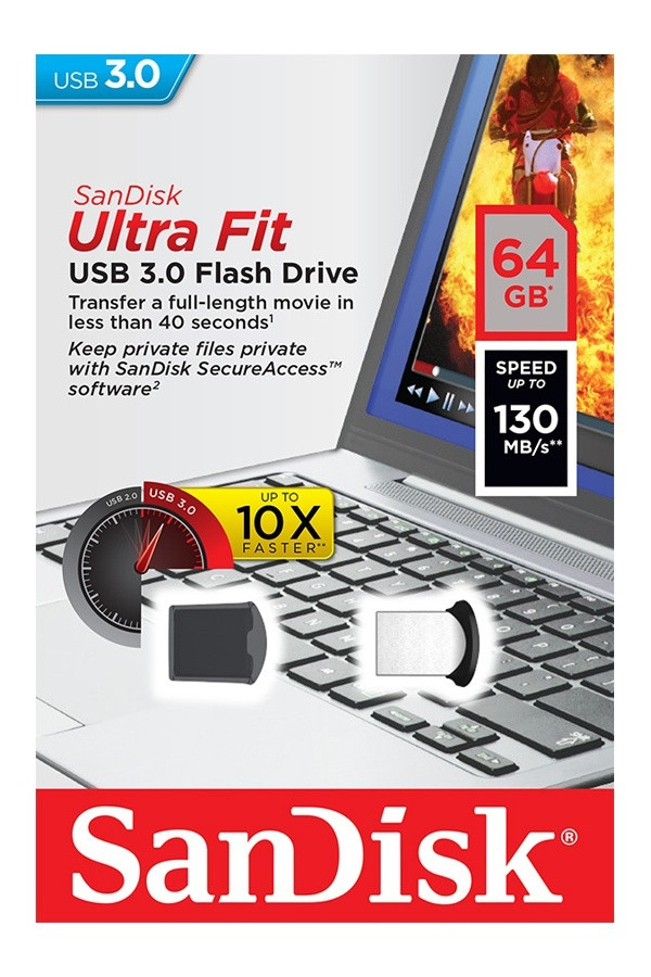 USB флэш-накопитель 64GB SanDisk Ultra Fit USB 3.0 - фото 1 - id-p58318132