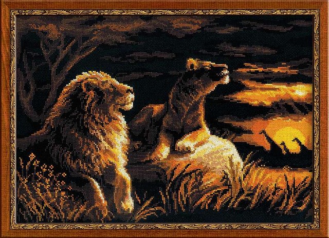 Набор для вышивания крестом «Львы в саванне».