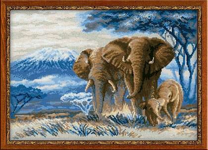 Набор для вышивания крестом «Слоны в саванне».