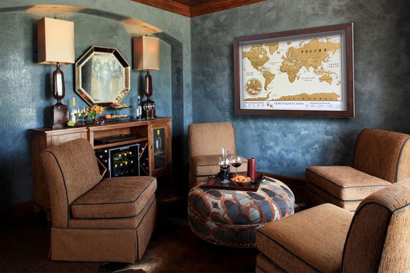 ОПТОМ Скретч-карта мира в деревянной раме (650х895 мм; тёмная рама) - фото 2 - id-p75688199
