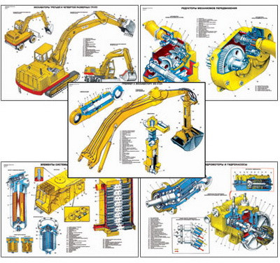 Плакаты ПРОФТЕХ "Одноковшовые гидравлические экскаваторы" (24 пл, винил, 70х100)