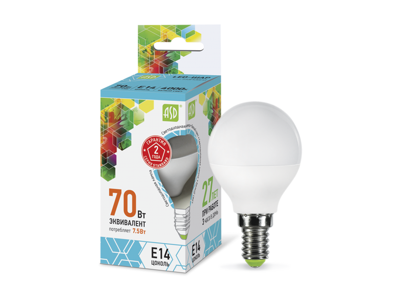 Лампа светодиодная LED 5Вт 230В Е27 4000К 450Лм