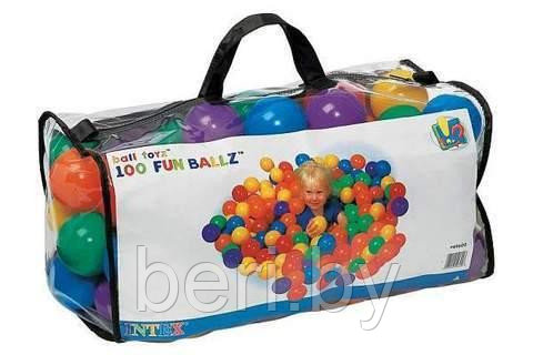 Шарики, мячики для сухих бассейнов, игровых центров, набор 100 штук, 6,5 см, INTEX Fun Ballz (Интекс) 49602, фото 1