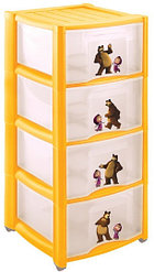 Комод детский ПЛАСТИШКА с аппликацией Маша и медведь 4 ящика желтый 13796