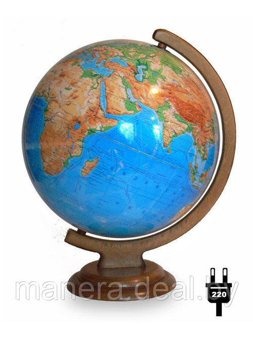 Глобус физический диаметр 32 см НА ДЕРЕВЯННОЙ ПОДСТАВКЕ с подсветкой