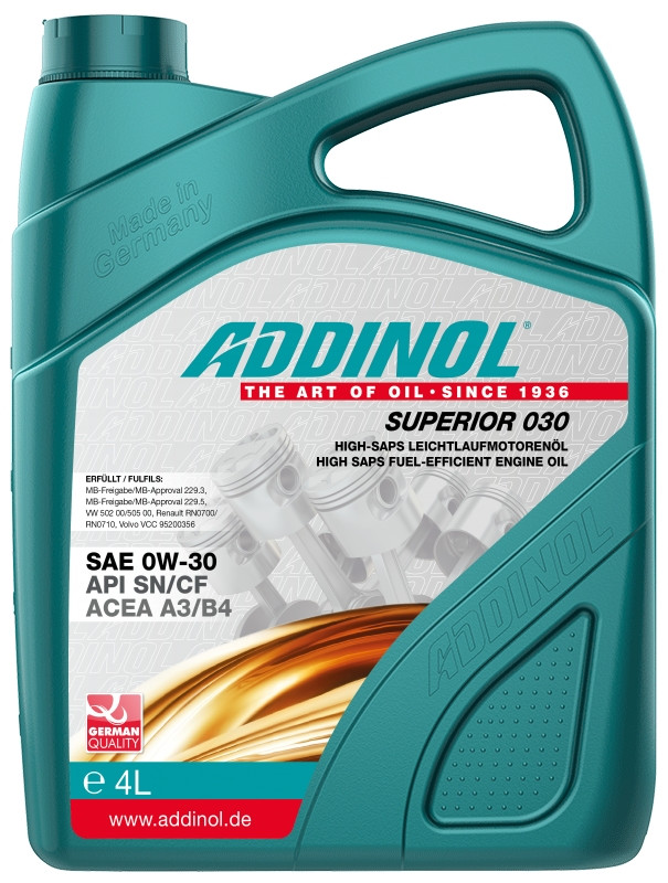 Масло моторное ADDINOL синтетическое Superior 030, 0W30, 4л