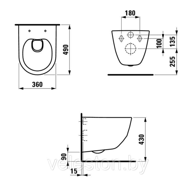 У Унитаз подвесной Laufen Pro 36x49, безободковый, укороченный - фото 2 - id-p58770554