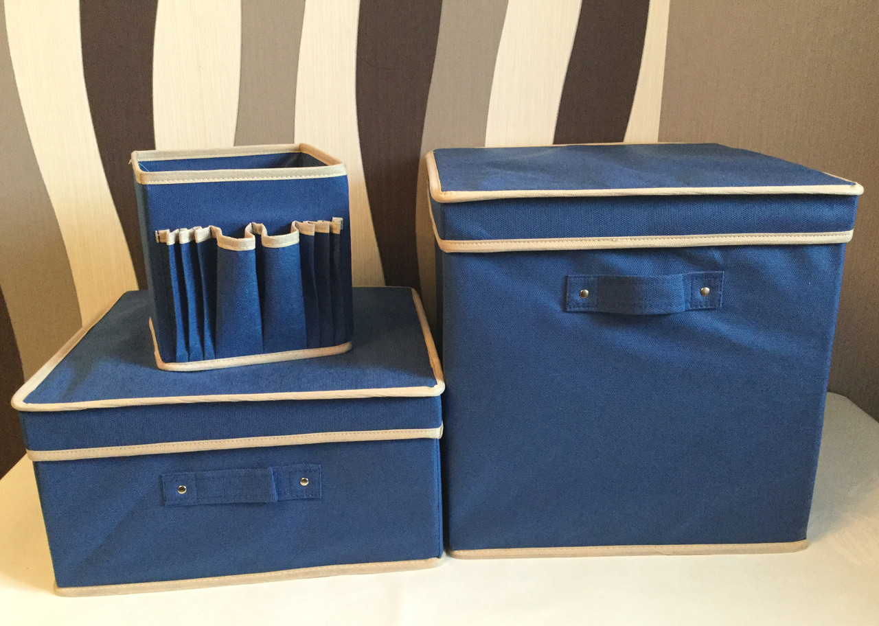 Декоративные коробки для хранения вещей синий с бежевым - фото 1 - id-p58777970