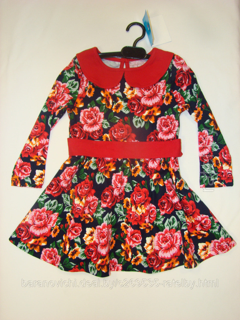 Платье "Осенний блюз" вышитые розы+красный