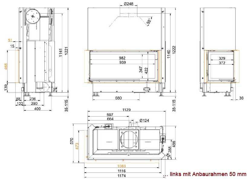 Brunner Architektur-Kamin 45/101/40 L/R каминная топка - фото 2 - id-p59038043