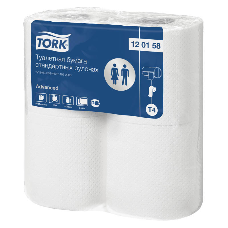 Туалетная бумага TORK T4 двуслойная 23 метра в рулоне, 4 рулона в упаковке.