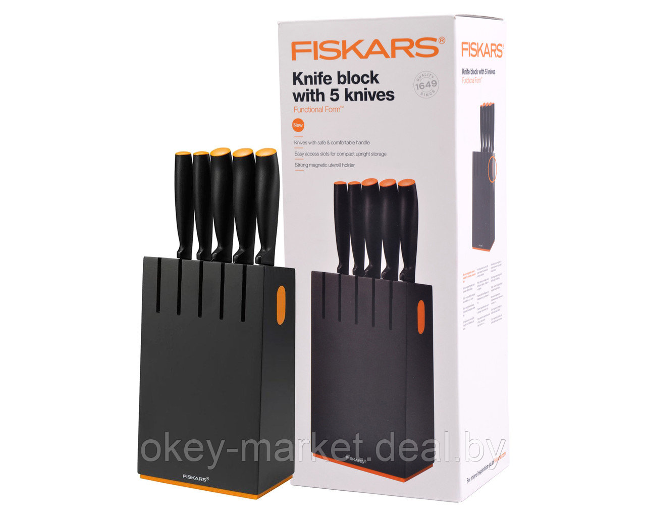 Набор ножей 5 шт. с деревянным черным блоком Functional Form Fiskars