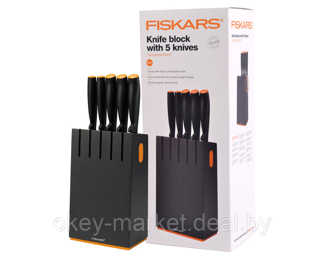 Набор ножей 5 шт. с деревянным черным блоком Functional Form Fiskars, фото 2