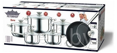 Набор кастрюль Peterhof PH-15799 5 кастрюль + сковорода, набор посуды 12 предметов - фото 2 - id-p59244684