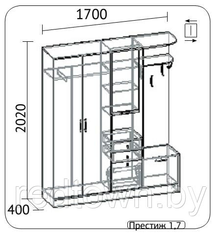 Прихожая Престиж 1,7 левая и правая, с фото - фото 2 - id-p59648228