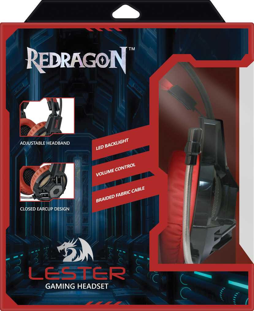 Игровая гарнитура Redragon Lester чёрный + красный, 2,2 метра, подсветка - фото 7 - id-p59651000