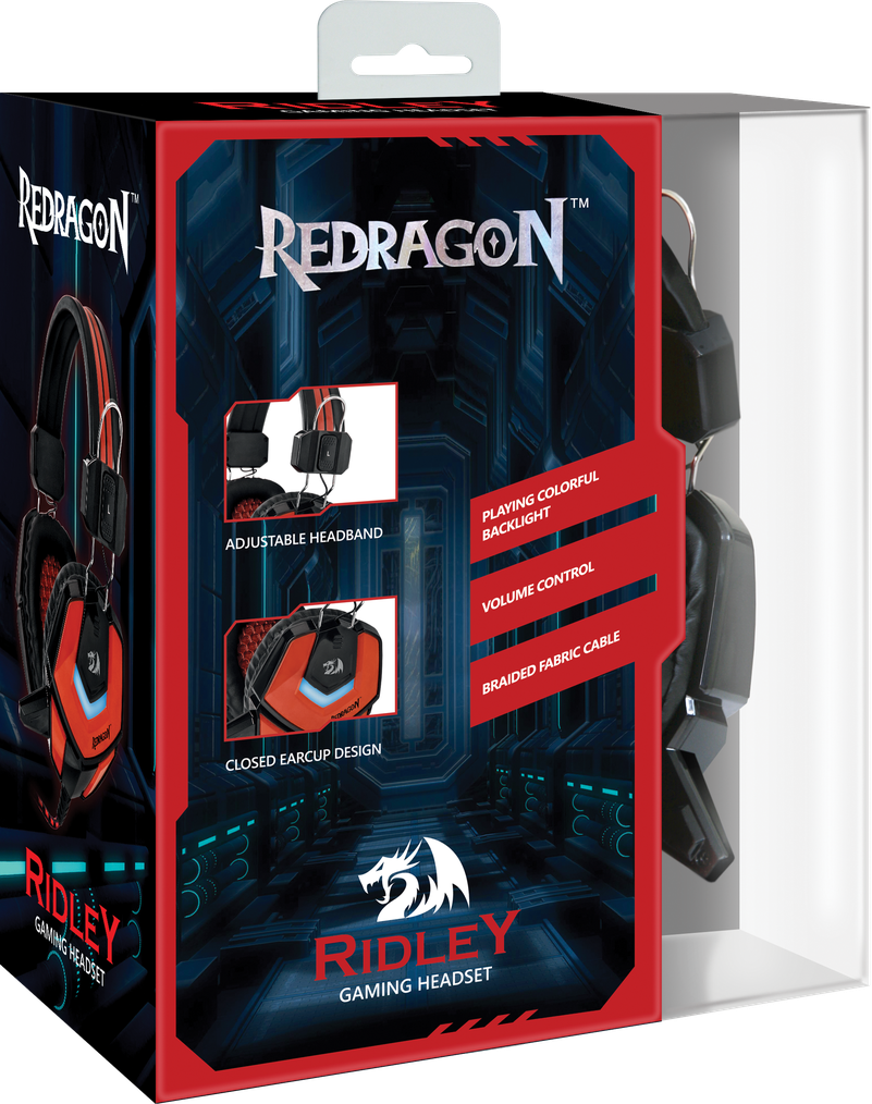 Игровая гарнитура Redragon Ridley чёрный + красный, 2,2 метра, подсветка - фото 5 - id-p59666212