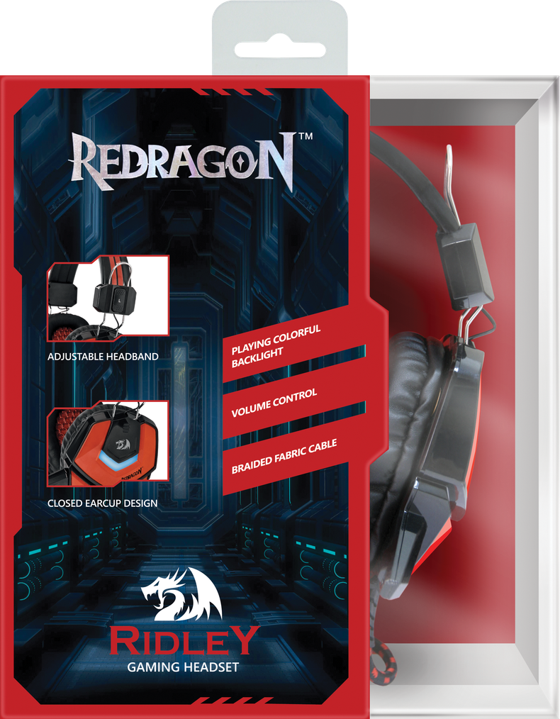 Игровая гарнитура Redragon Ridley чёрный + красный, 2,2 метра, подсветка - фото 6 - id-p59666212
