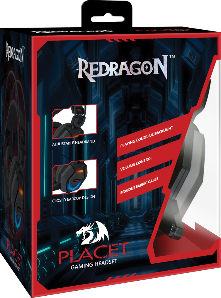Игровая гарнитура Redragon Placet чёрный + красный, 2,2 метра, подсветка - фото 6 - id-p59666279