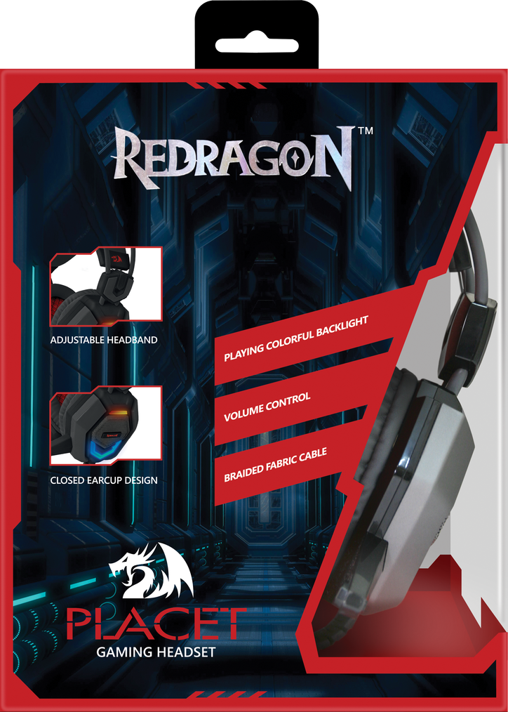 Игровая гарнитура Redragon Placet чёрный + красный, 2,2 метра, подсветка - фото 7 - id-p59666279