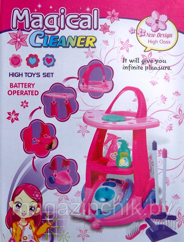 Детский набор для уборки 3991а с игрушечным пылесосом со световыми и звуковыми эффектами - фото 1 - id-p59676752