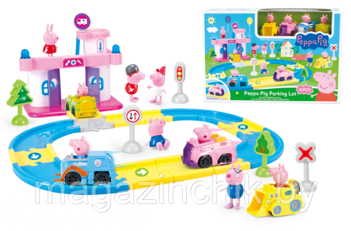 Игровой набор Свинка Пеппа Автодорога Peppa Pig, 4 фигурки на машинках, xz-366 - фото 1 - id-p59676926