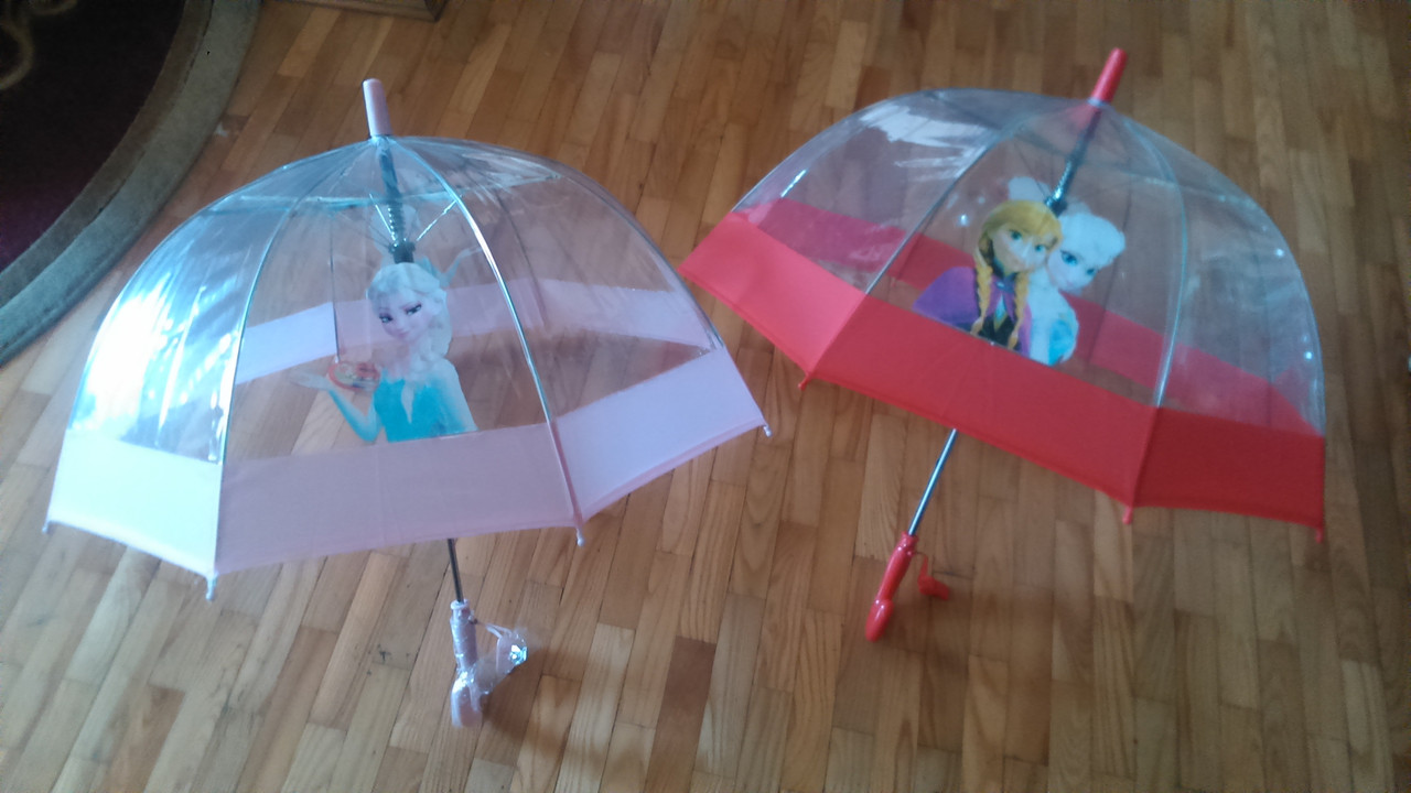 Детский зонт-трость прозрачный полуавтомат анна и эльза - фото 5 - id-p47361265