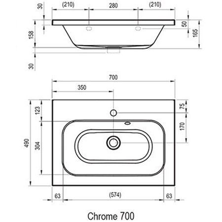 УМЫВАЛЬНИК ВСТРАИВАЕМЫЙ RAVAK 700 CHROME 70X49 - фото 3 - id-p59681019