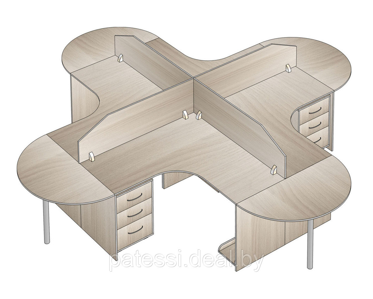 Комплект мебели для офиса П-4Уна 4 рабочих места - фото 1 - id-p59703401